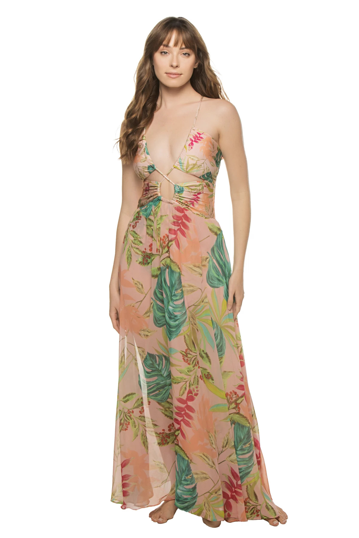 HARBOUR PINK Tropicalia Lace Up Maxi Dress image number 2