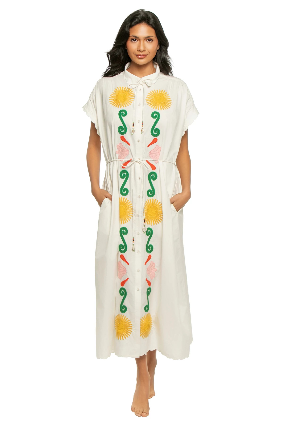 OFF WHITE Valerie Embroidered Caftan Dress image number 3