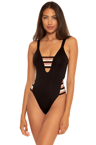 BLACK High Leg Over The Shoulder One Piece Swimsuit