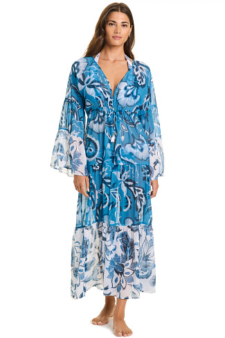 DRIFT BLEU Chiffon Tiered Maxi Dress Cover Up