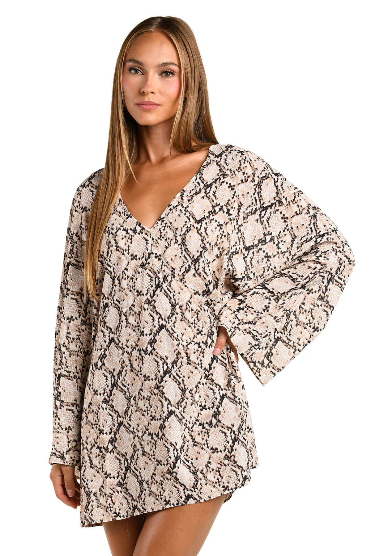 MULTI Snake Print Chiffon Tunic Cover Up image number 3