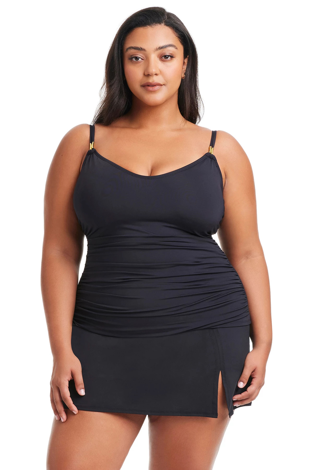 BLACK Scoop Neck Tankini Top image number 1