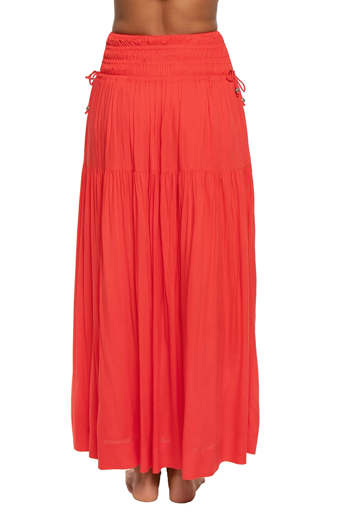 RED Smocked Maxi Skirt image number 2