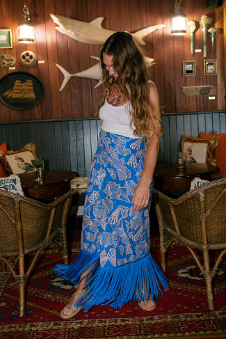 BLUE Ruby Shell Print Fringe Sarong