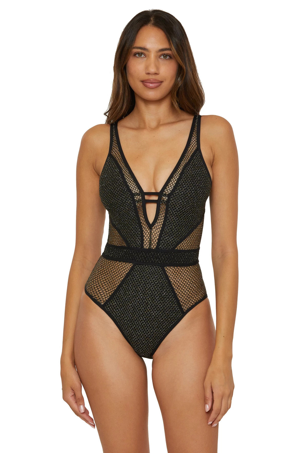 BLACK Show & Tell Plunge One Piece Swimsuit image number 1