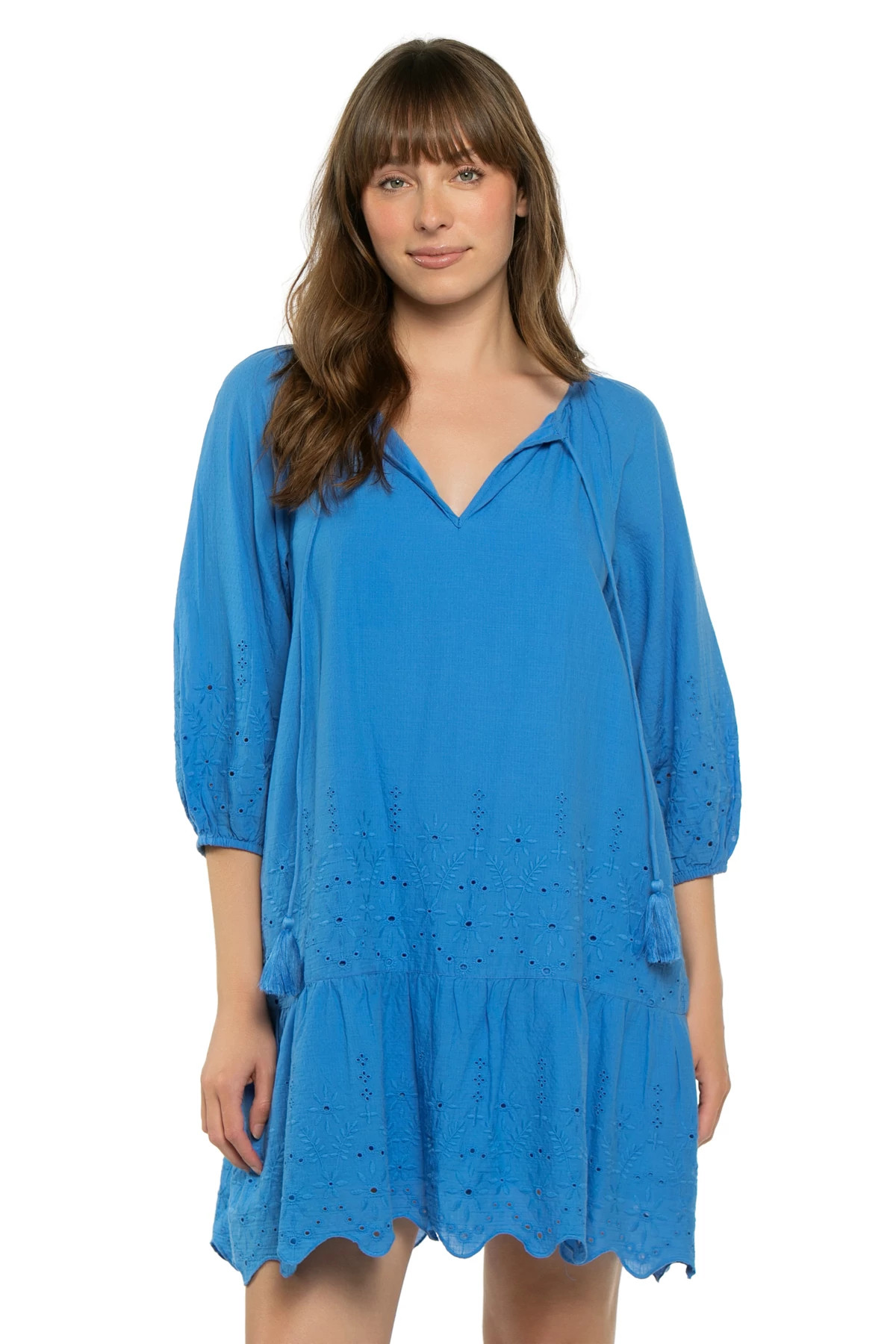 PARADISO BLUE Eyelet Cove Mini Dress image number 1