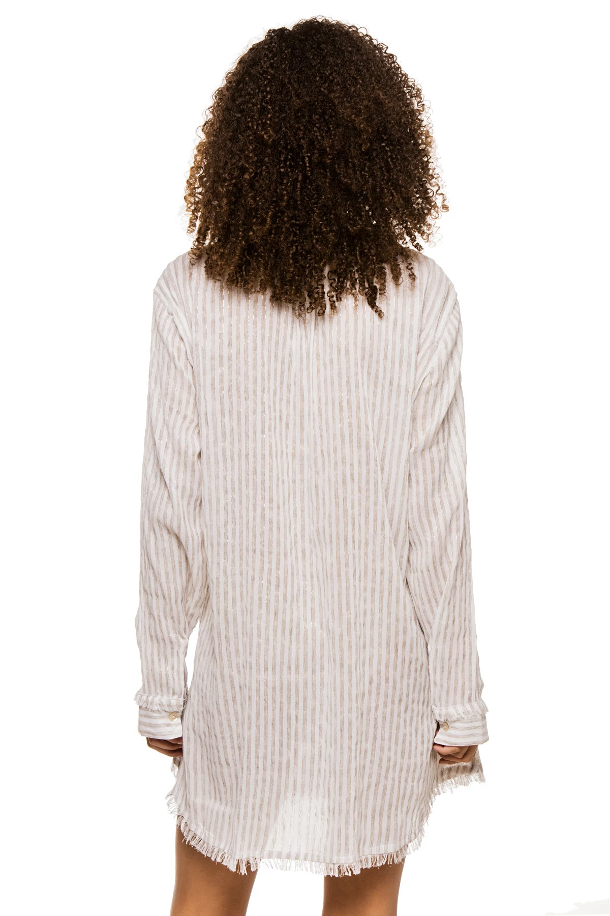 GRAY/IVORY Metallic Stripe Button Down Shirt Dress image number 3