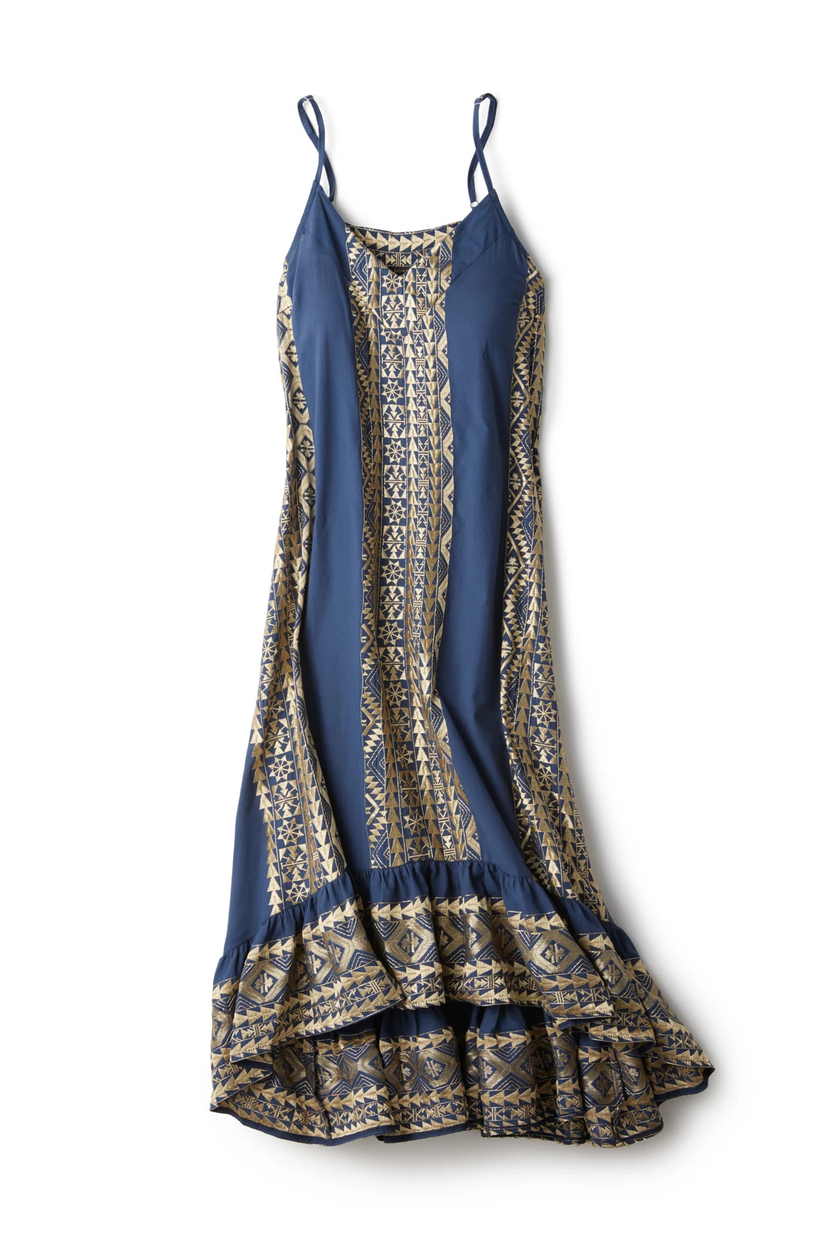 NAVY BLUE GOLD Embroidered Metallic Midi Dress image number 4