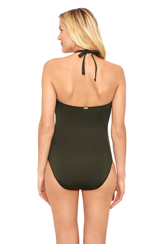 OLIVE Shirred High Neck Halter One Piece Swimsuit