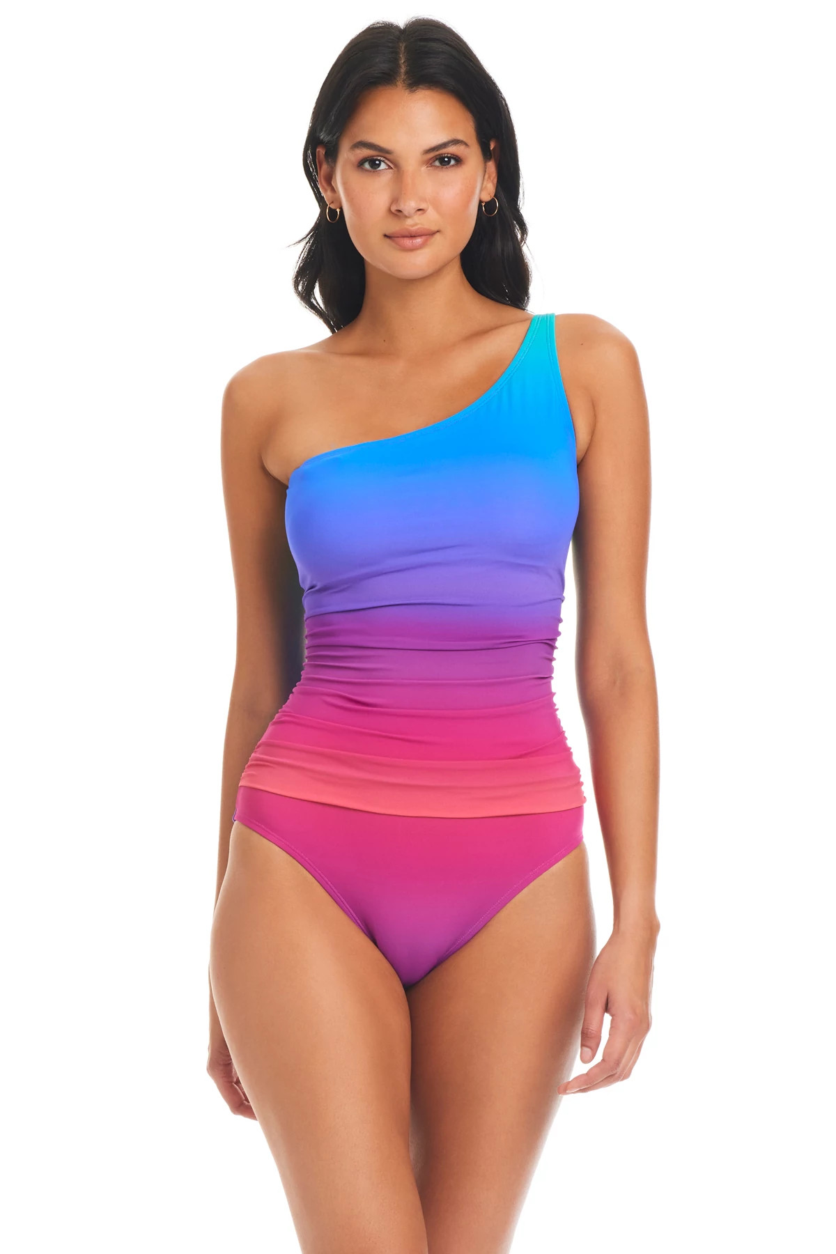 MULTI Maillot Shirred Asymmetrical One Piece Swimsuit  image number 1