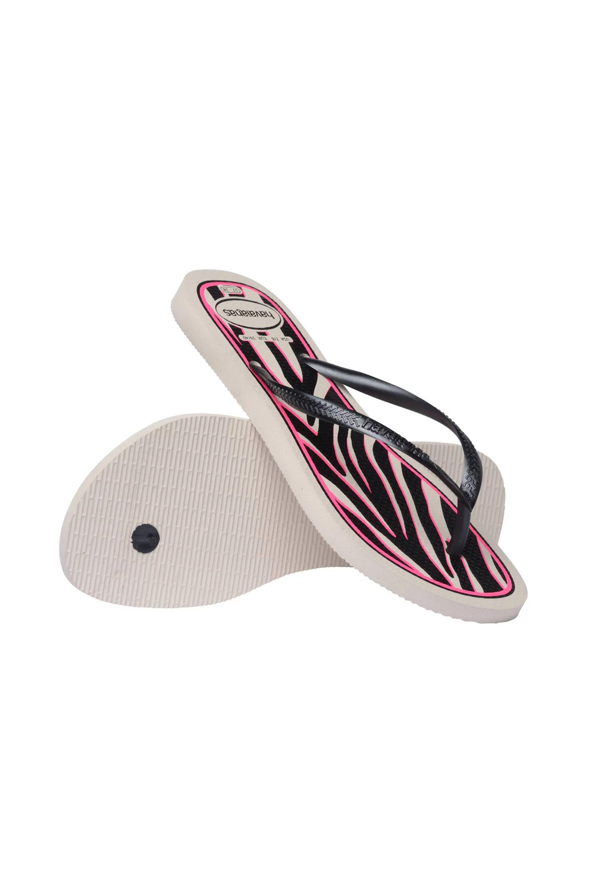 BEIGE/ DARK GREY METALLIC Animal Print Flip Flops image number 2