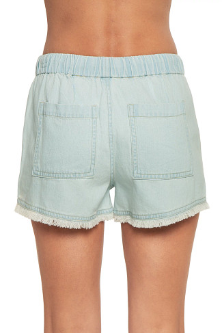 LIGHT BLUE Drawstring Denim Frayed Hem Shorts