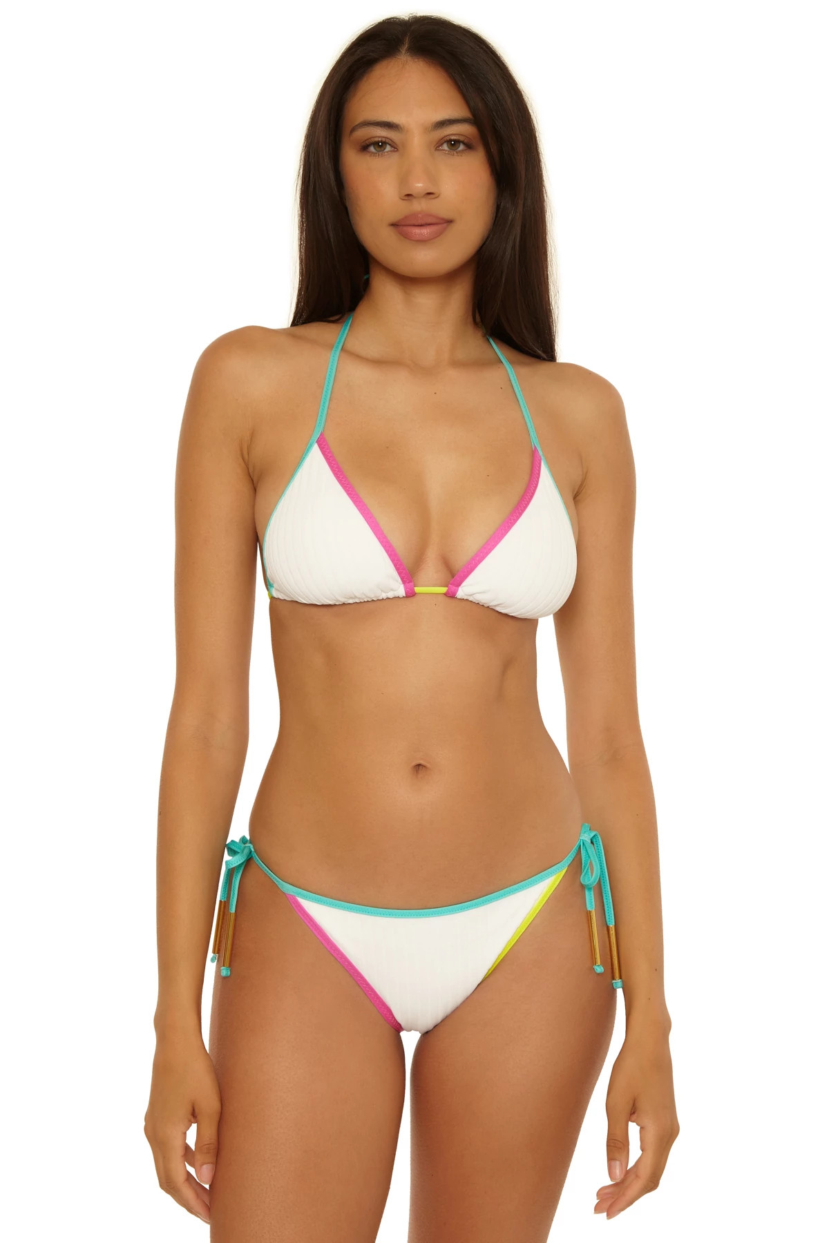 WHITE Maori Ribbed Triangle Bikini Top image number 1