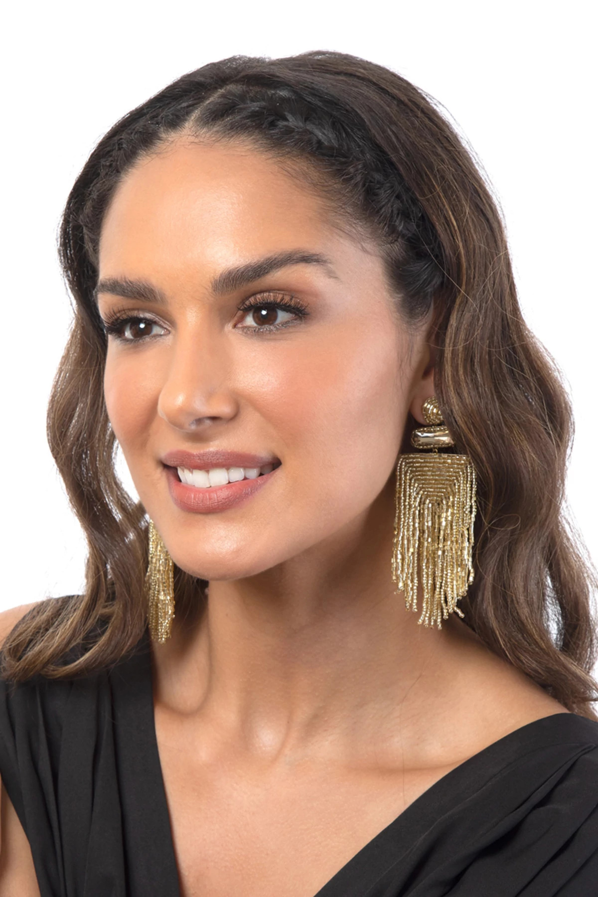 GOLD Jody Beaded Fringe Drop Earrings image number 2