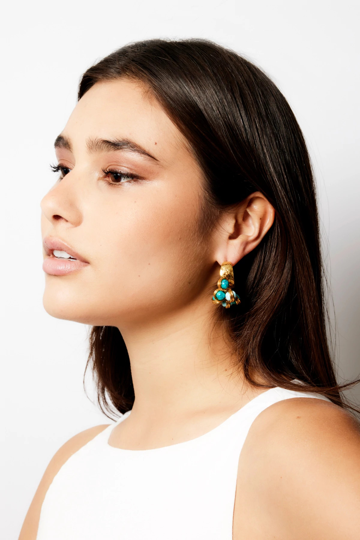 TURQUOISE/LARIMAR D'oreille Mini Hoop Earrings image number 3