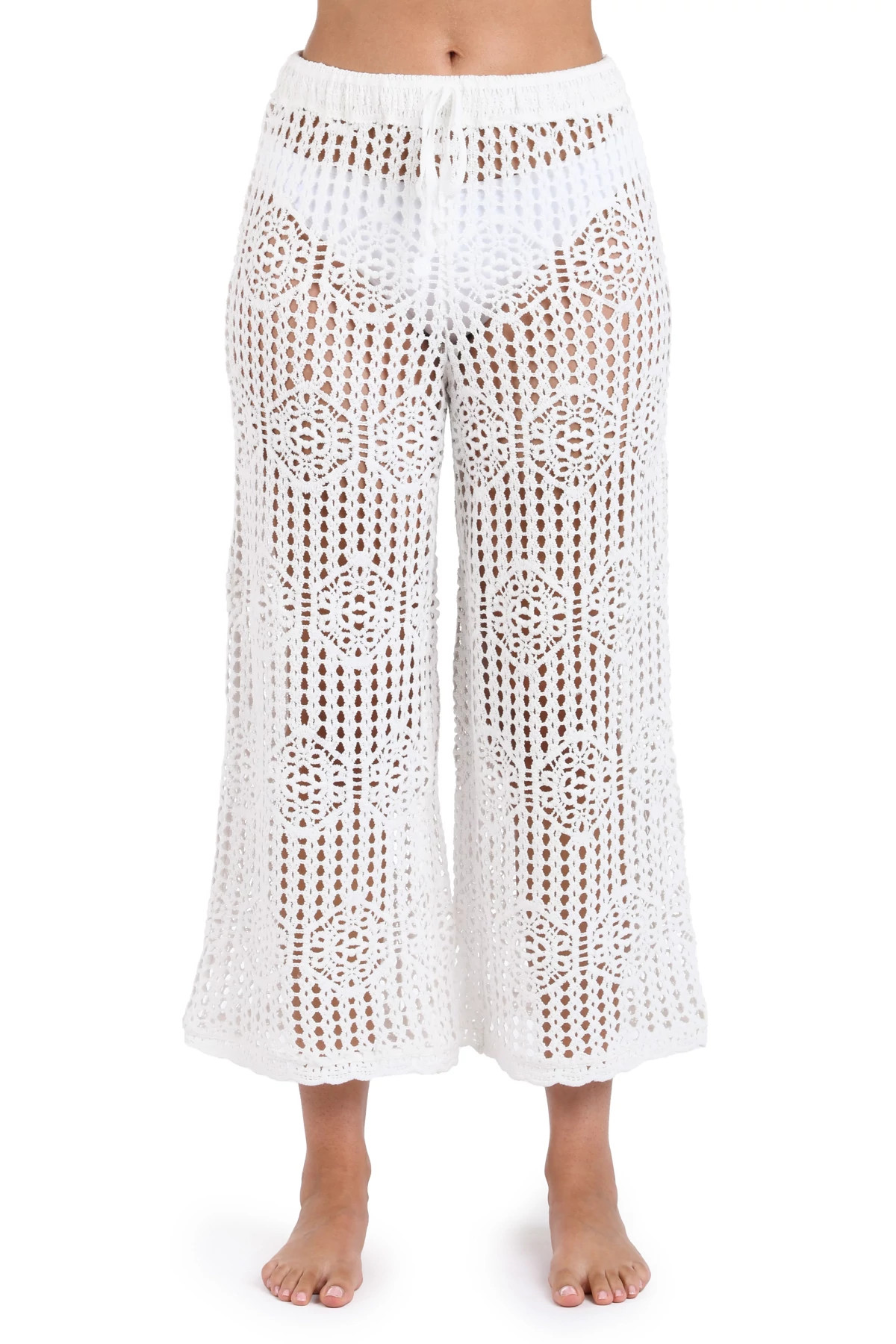 IVORY Crochet Cropped Pants image number 1