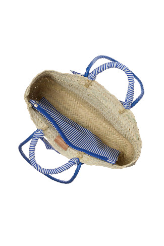 NATURAL/NAVY Evil Eye Wicker Tote