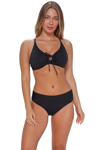 BLACK SEAGRASS TEXTURE Kauai Keyhole Bralette Bikini Top (D + Cup)