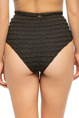BLACK Crinkle Lurex High Waist Bikini Bottom