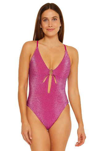 PINK Cosmos Metallic M-Wire Cutout Maillot One Piece Swimsuit