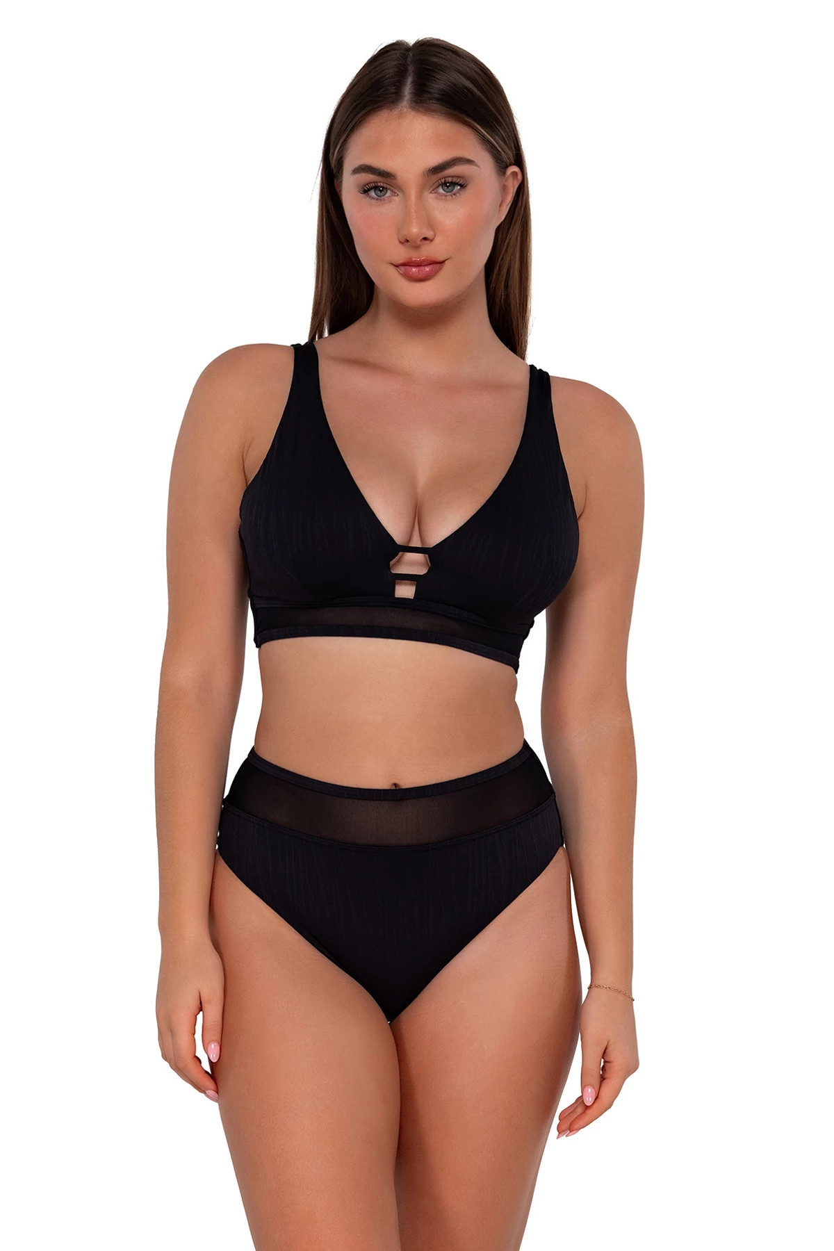 BLACK SEAGRASS TEXTURE Danica Underwire Bikini Top (D+ Cup) image number 1