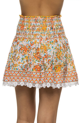 ORANGE AQUARELLE Galia Smocked Mini Skirt