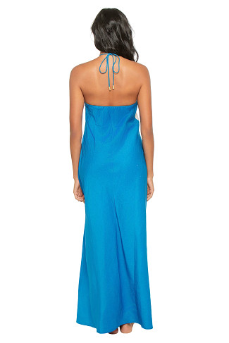 BLUE/IVORY Fleur Linen Blend Halter Maxi Dress