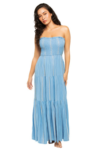 BLUE/LILAC Strapless Maxi Dress