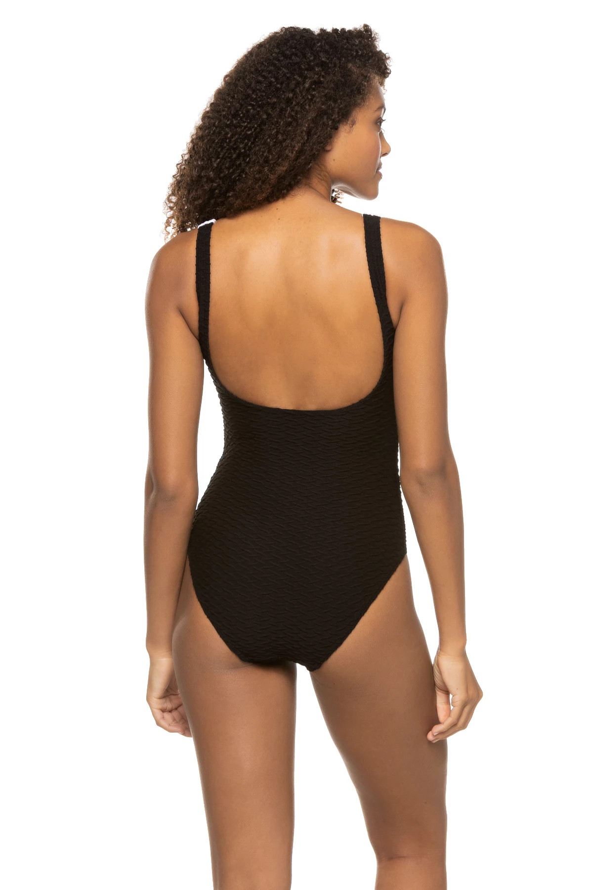 WHITE/BLACK/SAGE Color Block Textured One Piece Swimsuit image number 2