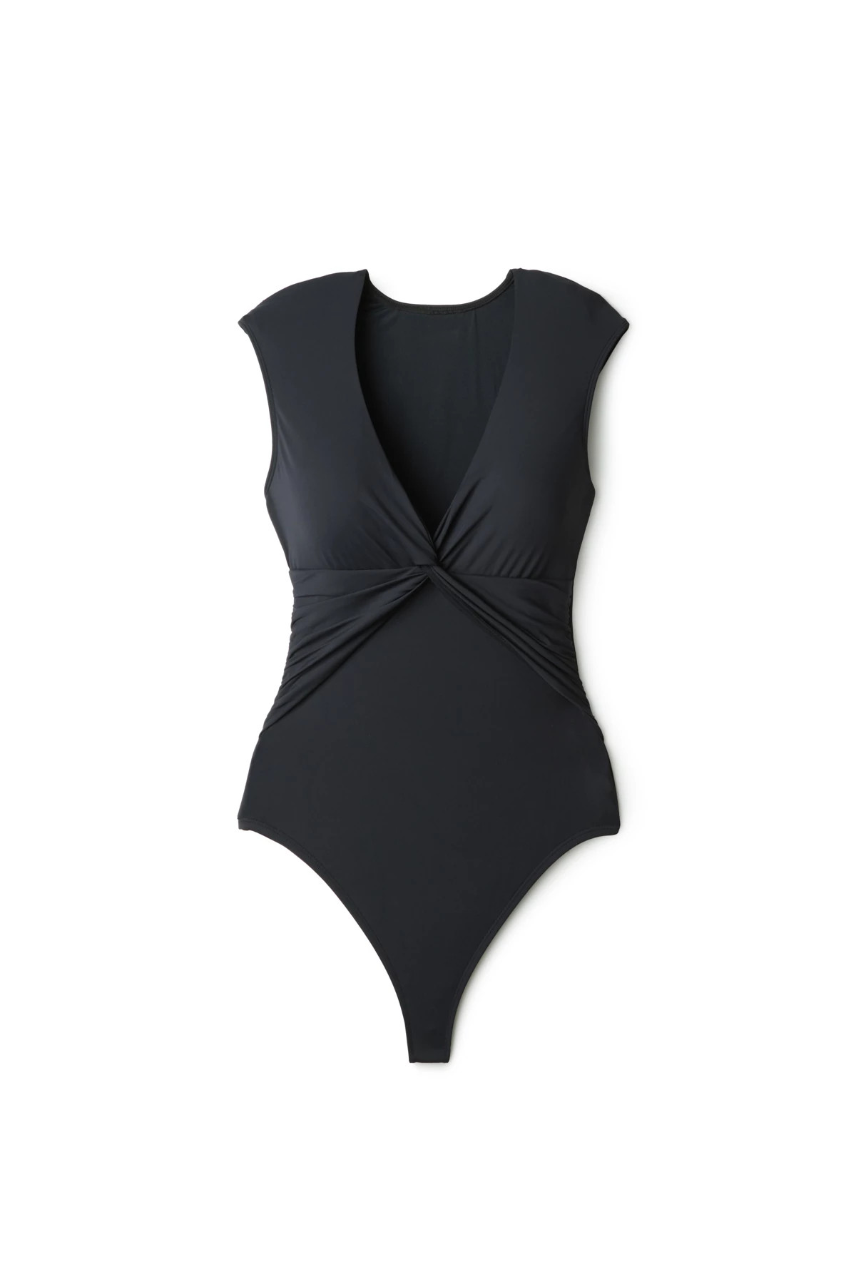 BLACK Cap Sleeve Plunge One Piece Swimsuit image number 3