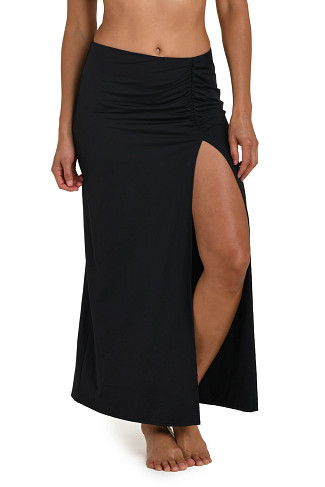 BLACK Island Goddess Shirred Midi Skirt