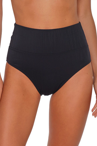 BLACK SEAGRASS TEXTURE Hannah High Waist Bikini Bottom