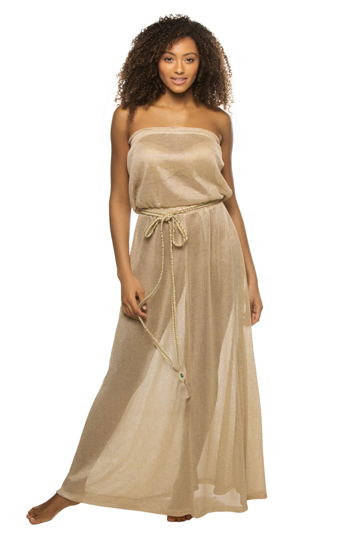 GOLD LUXE KNIT Maya Strapless Maxi Dress image number 1