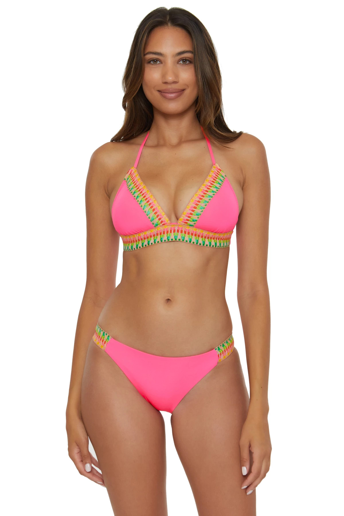 PINK GLO Avery Banded Halter Bikini Top image number 1