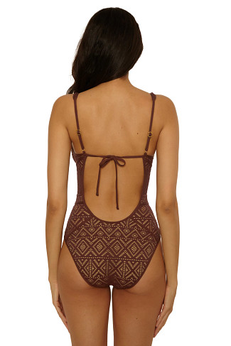 MOCHA/TAN Show & Tell Plunge One Piece Swimsuit
