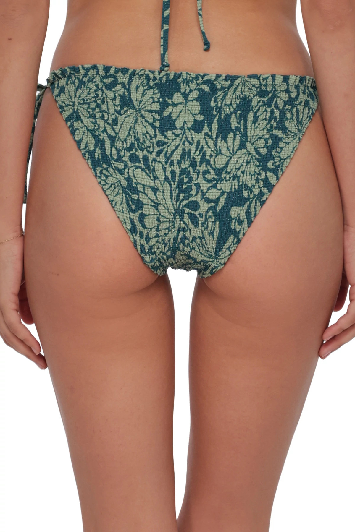 FLUTTER LUREX Kali Smocked Tie Side Bikini Bottom image number 2