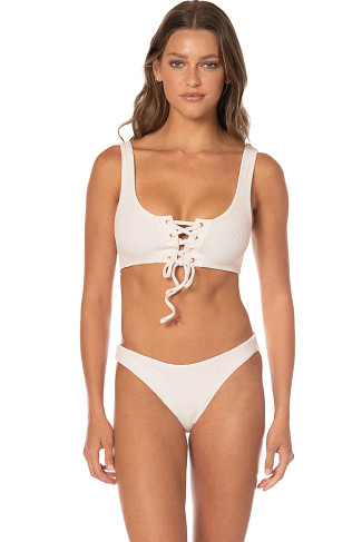 WHITE Dazzle Textured Lace Up Bralette Top