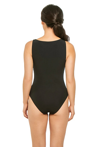 BLACK High Neck One Piece Swimsuit