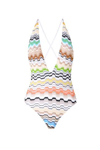 MULTI Chevron Plunge One Piece Swimsuit