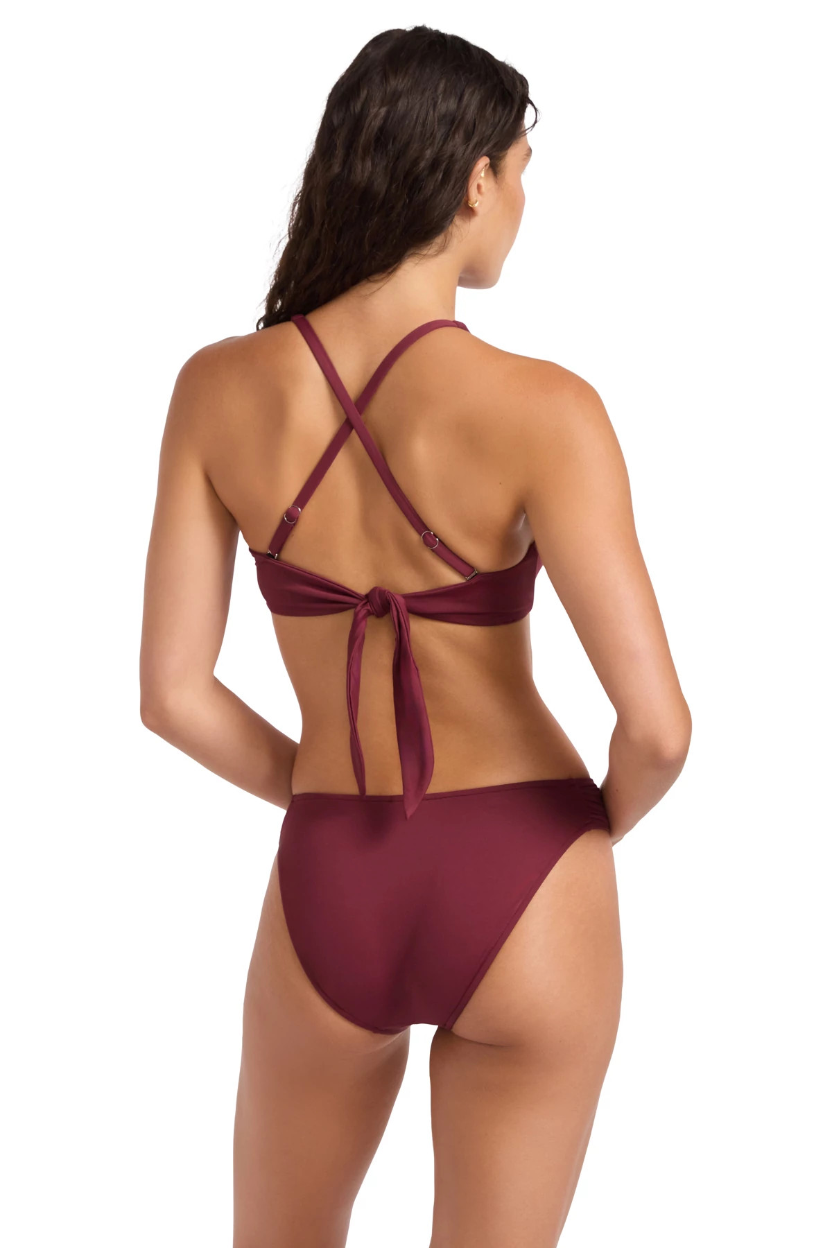 DARK BURGUNDY Ring Front Bralette Bikini Top image number 2
