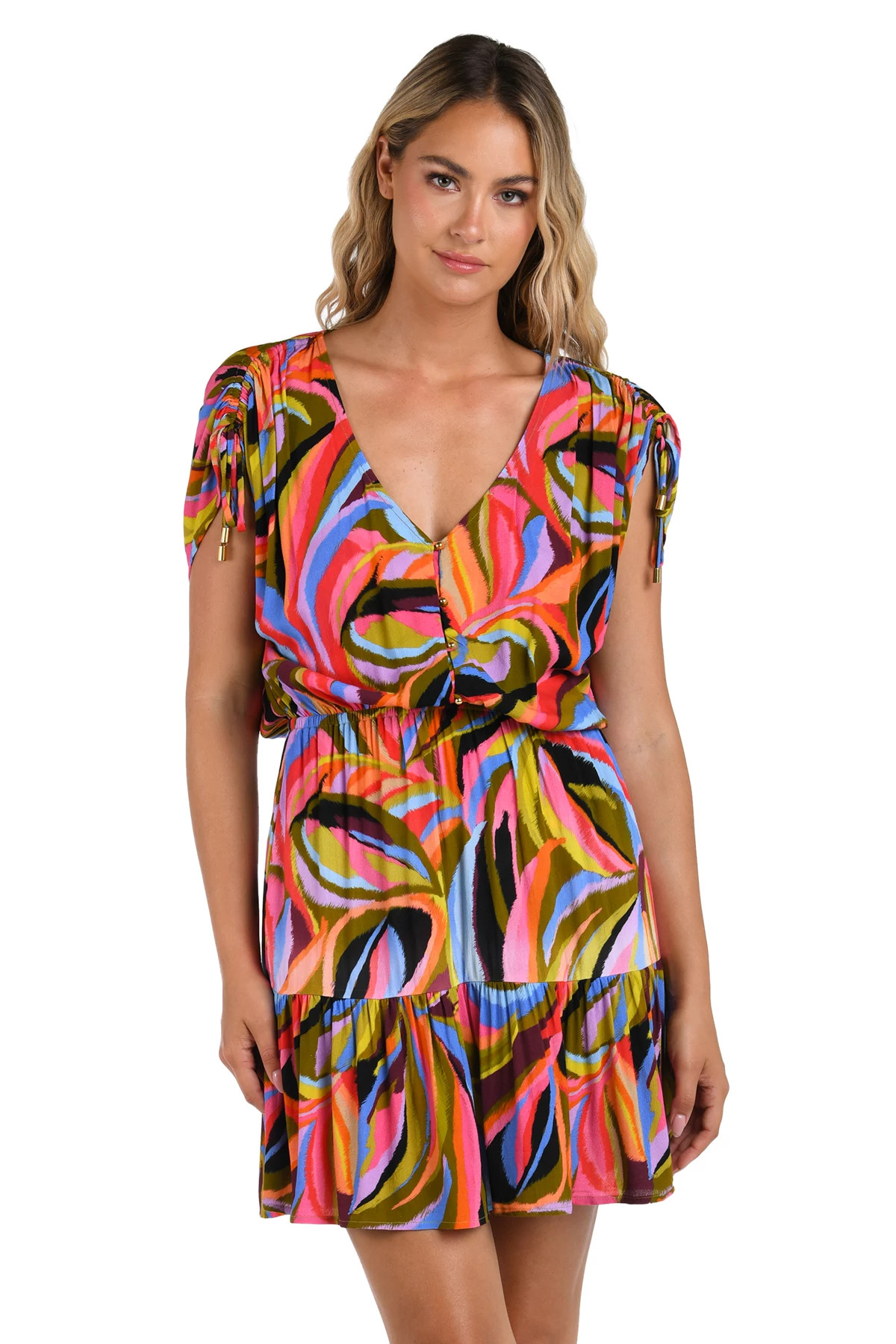 MULTI Tropic Waves Midi Dress image number 3