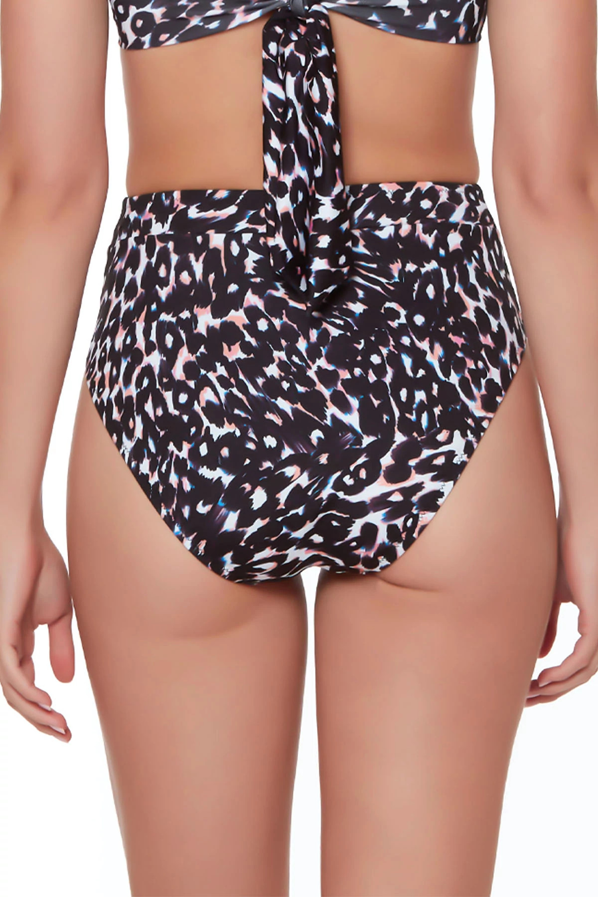 BLACK Leopard Banded High Waist Bikini Bottom image number 2