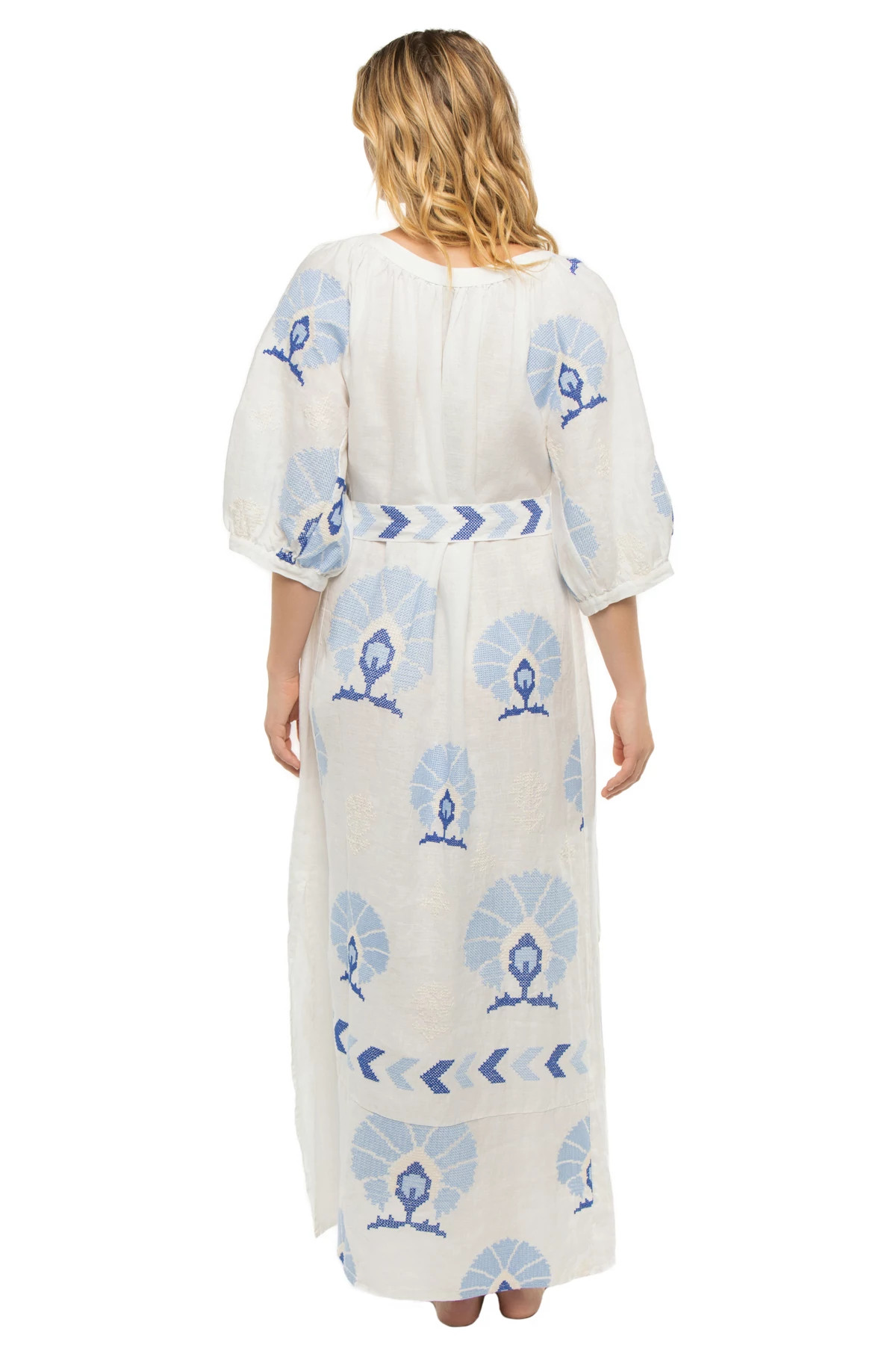 WHITE BLUE Embroidered Puff Sleeve Maxi Dress image number 2