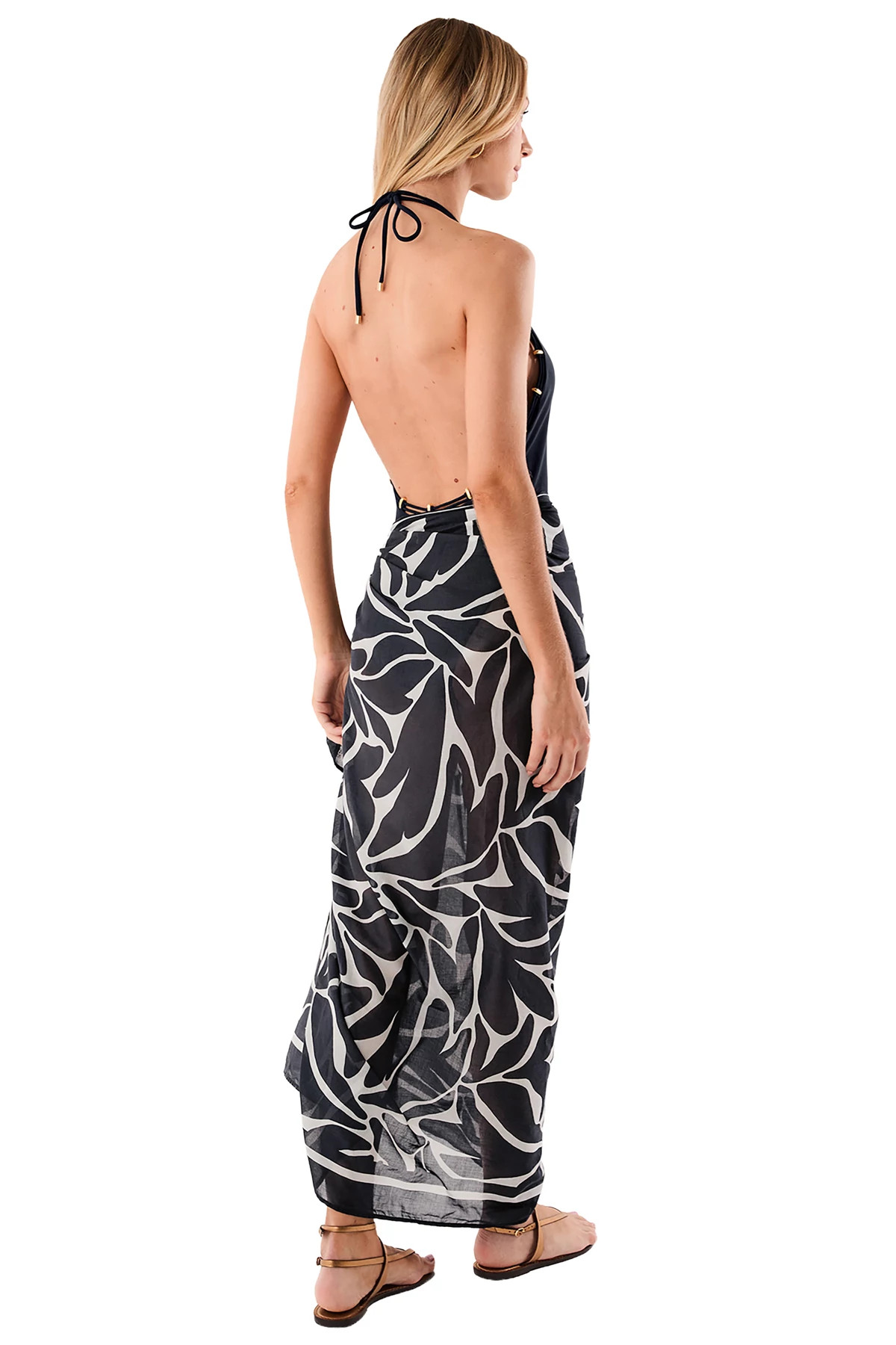 LEAFSCAPE BLUE Leaf Print Sarong Cover Up image number 2