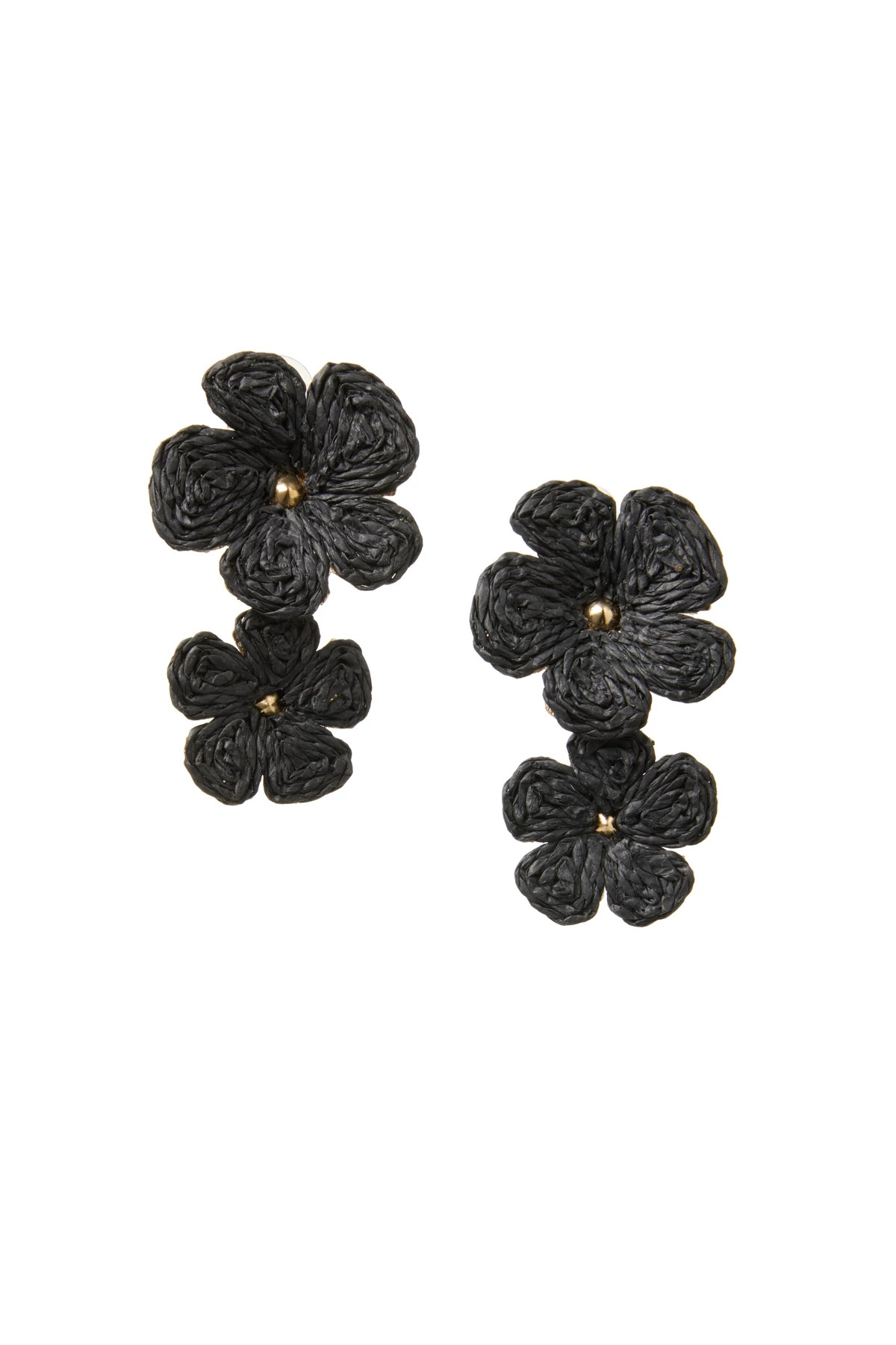 BLACK Floral Raffia Earrings image number 1