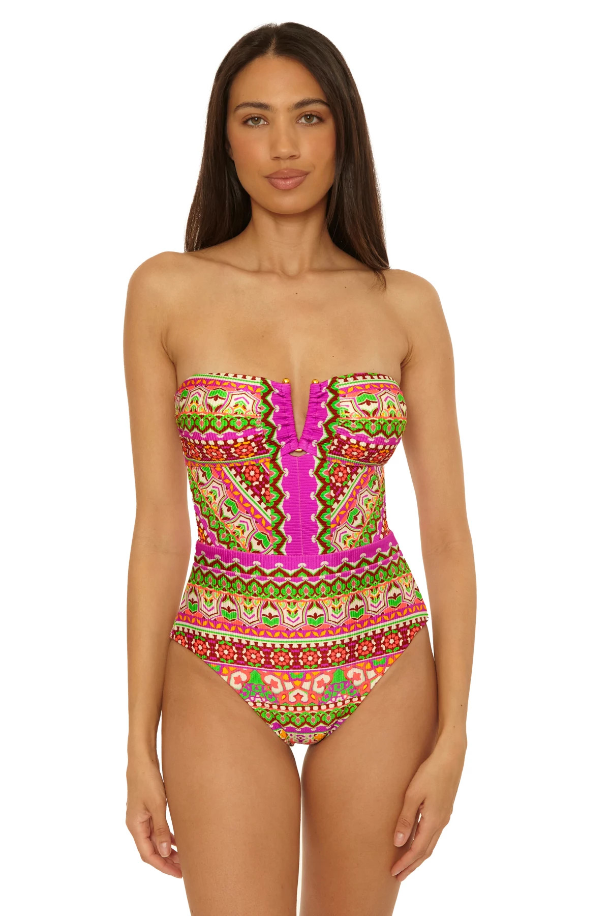 MULTI Brinley Bandeau One Piece Swimsuit image number 1