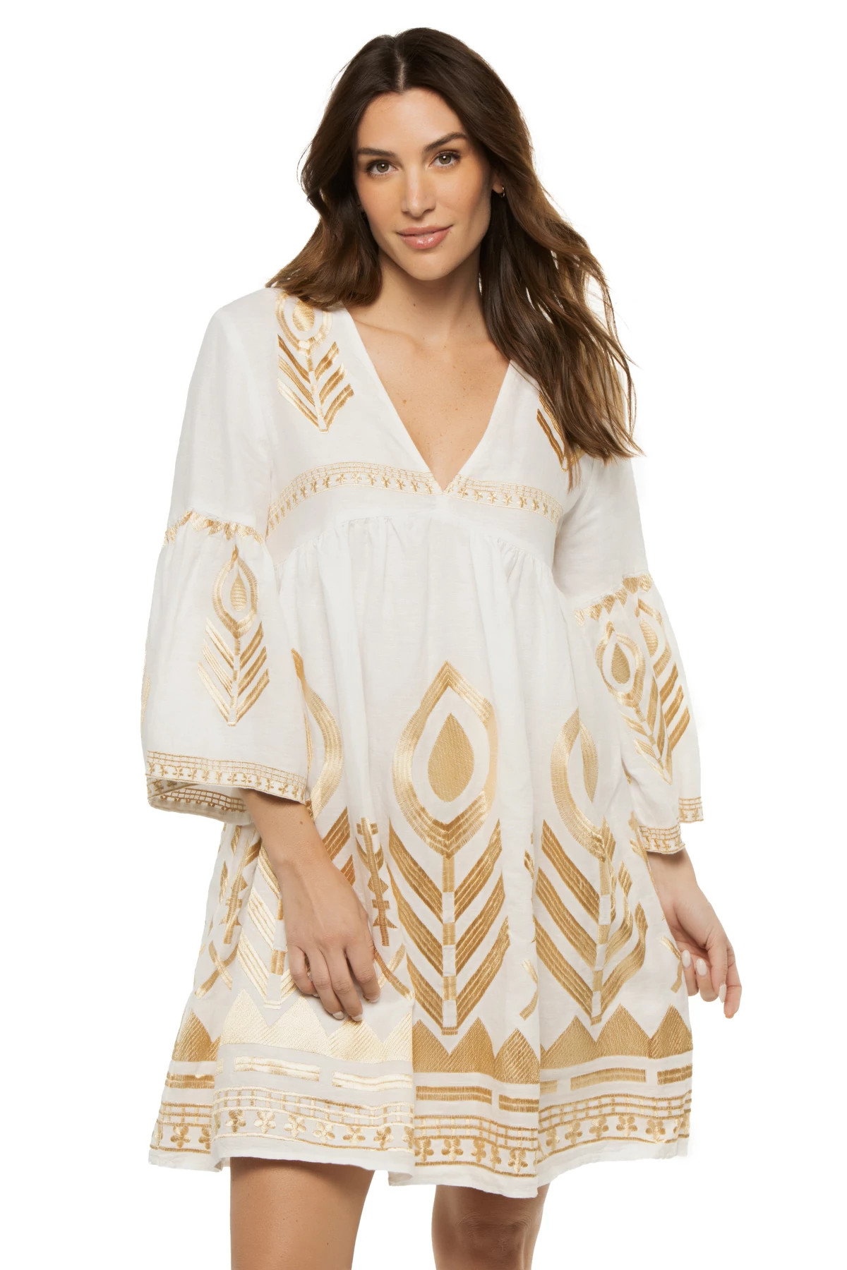 WHITE GOLD Embroidered Metallic Mini Dress image number 1