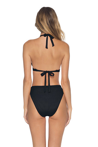 BLACK Ribbed Banded Triangle Bikini Top