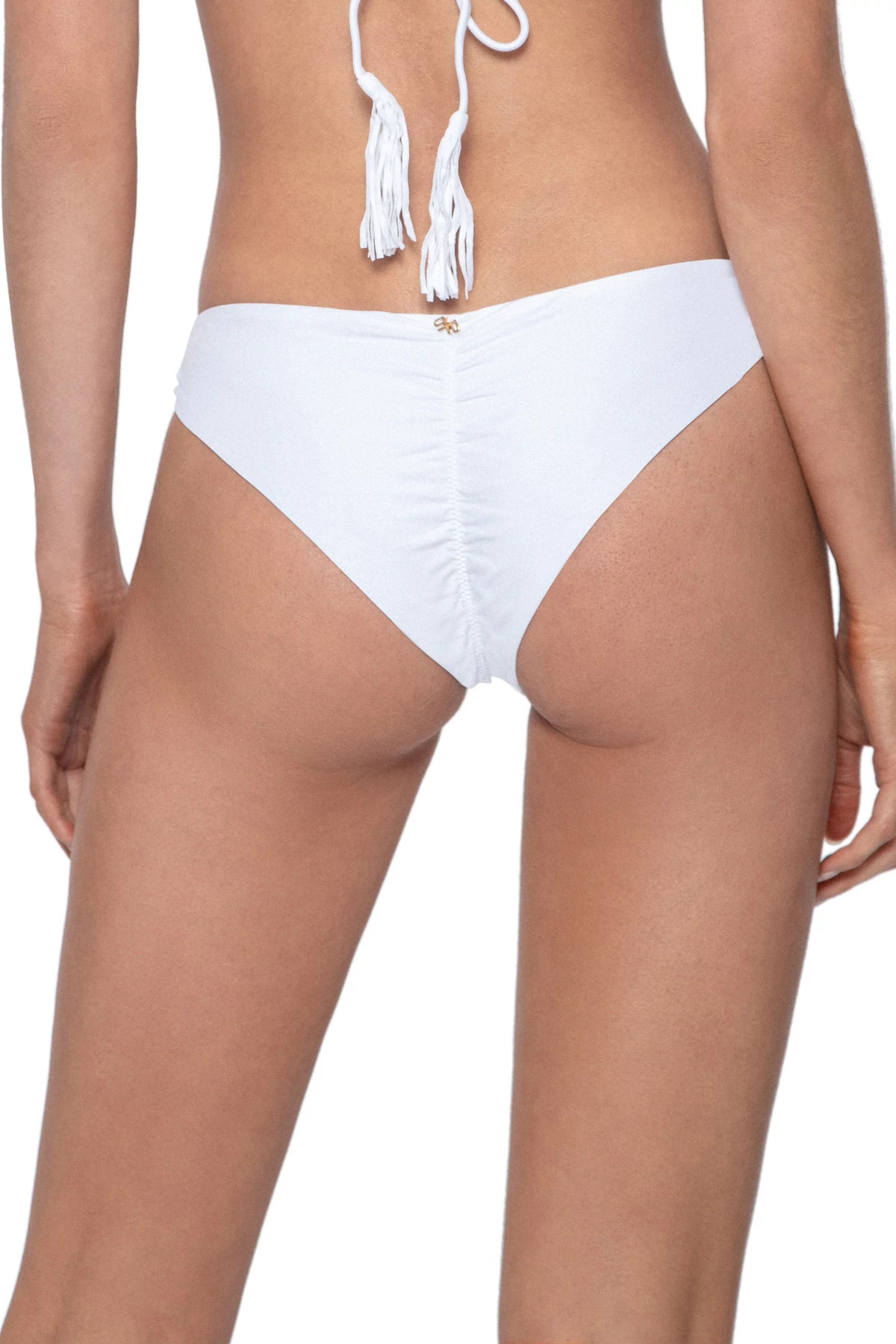 WHITE Ruched Brazilian Bikini Bottom image number 2