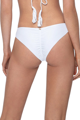 WHITE Ruched Brazilian Bikini Bottom